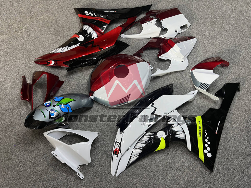 Yamaha R6 custom ABS fairings 2008 - 2016 in Gloss White & Candy Red Shark Split - durable replacement kit, Monster Fairings