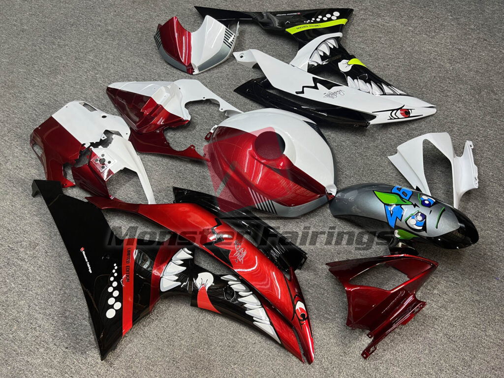 Gloss White & Candy Red Shark Split ABS fairings for Yamaha R6 2008 - 2016 - premium OEM fit kit by Monster Fairings