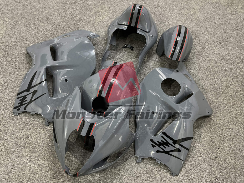 1997 - 2007 Suzuki GSXR 1300 Gloss Nardo Gray With Black & Red fairing set - ABS injection, custom painted by Monster Fairings