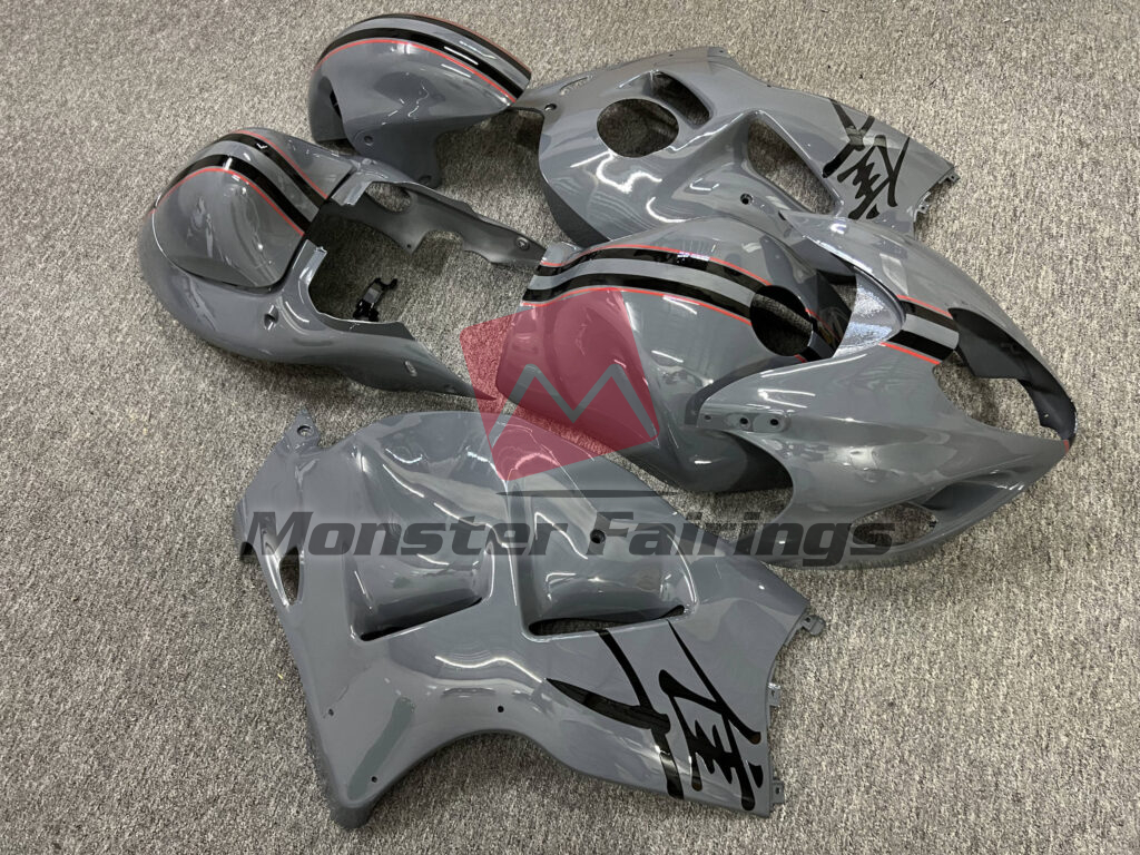 Suzuki GSXR 1300 custom ABS fairings 1997 - 2007 in Gloss Nardo Gray With Black & Red - durable replacement kit, Monster Fairings