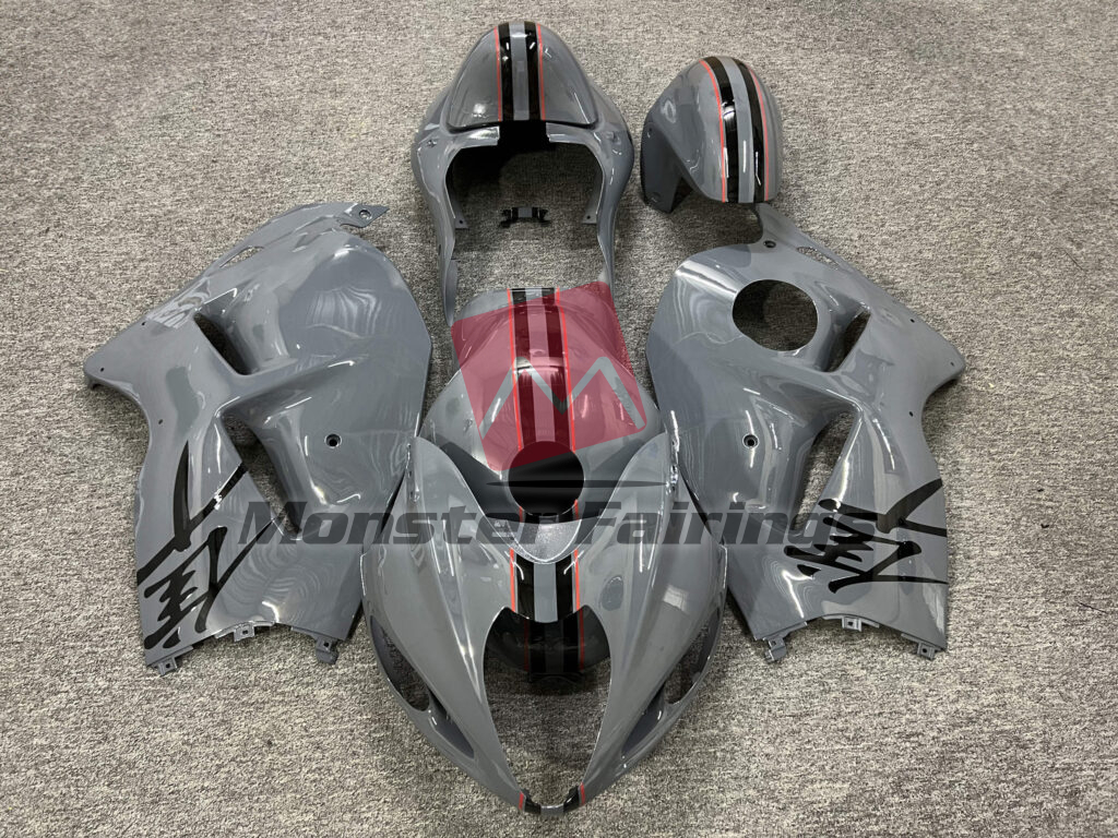 Suzuki GSXR 1300 1997 - 2007 Gloss Nardo Gray With Black & Red ABS fairings - custom motorcycle bodywork kit by Monster Fairings
