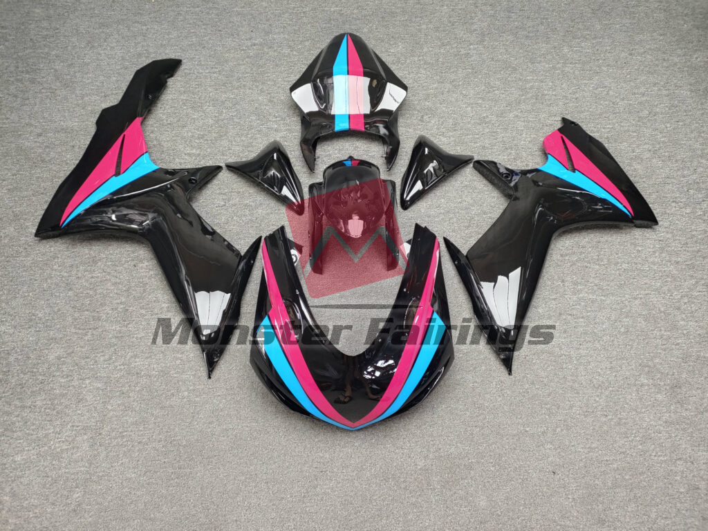 Suzuki GSXR 600 - 750 2011 - 2025 Gloss Black With Pink & Light Blue Race ABS fairings - custom motorcycle bodywork kit by Monster Fairings
