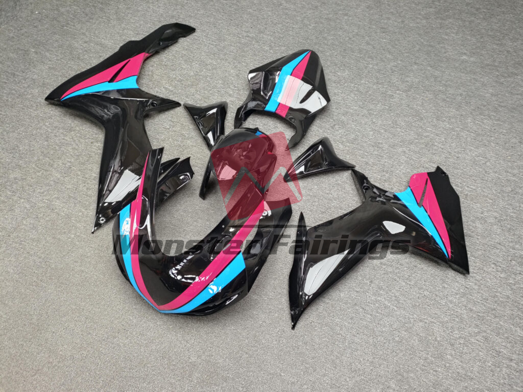 Gloss Black With Pink & Light Blue Race ABS fairings for Suzuki GSXR 600 - 750 2011 - 2025 - premium OEM fit kit by Monster Fairings