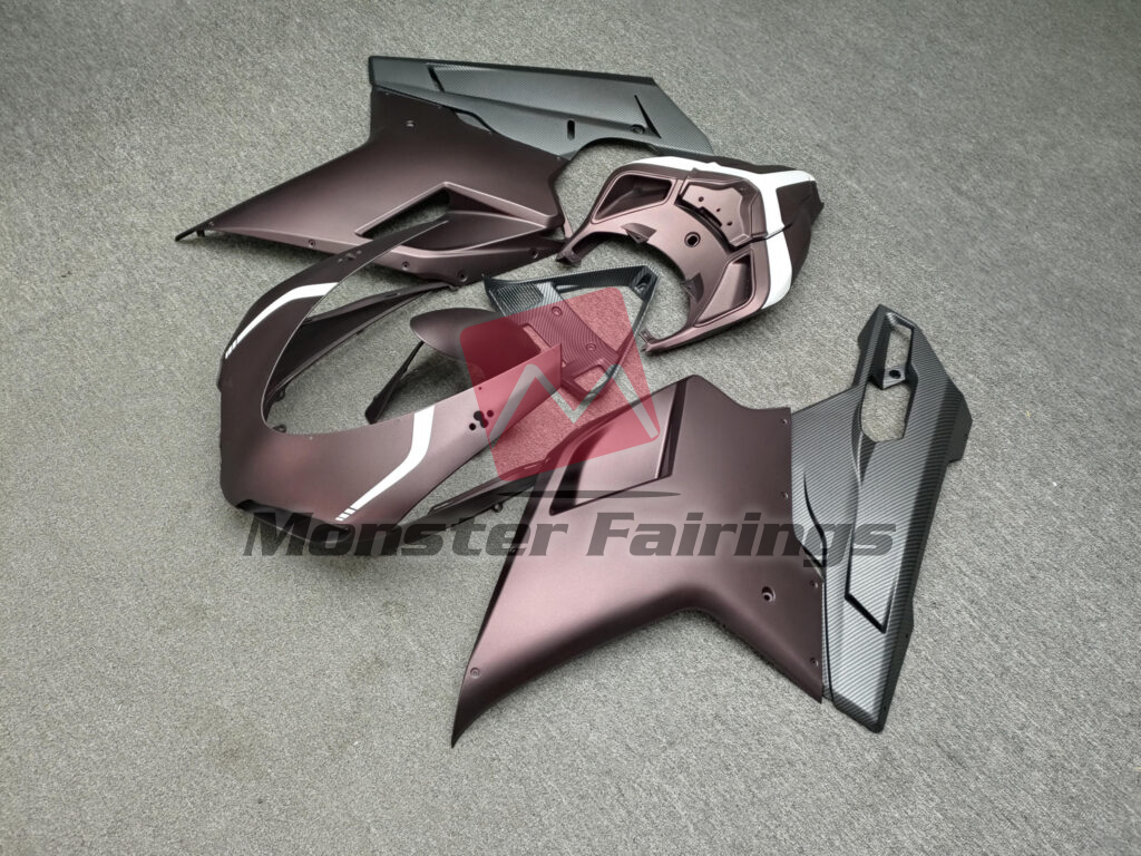 Matte Metallic Burgundy & White With Carbon Fiber Style ABS fairings for Ducati 848 1098 1198 2007 - 2012 - premium OEM fit kit by Monster Fairings