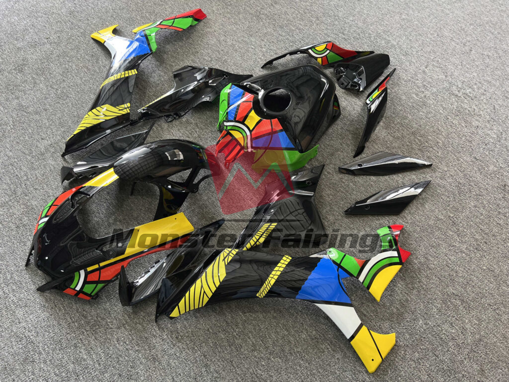2020 - 2025 Yamaha R1 Gloss Black, Yellow, Red & Green fairing set - ABS injection, custom painted by Monster Fairings