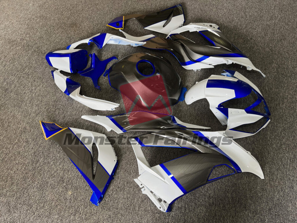 Gloss White & Gray With Blue ABS fairings for Kawasaki ZX6R 2013 - 2018 - premium OEM fit kit by Monster Fairings