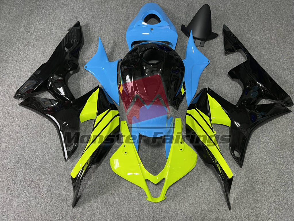 Honda CBR600RR 2007 - 2008 Gloss Black With Light Blue & High Vis Yellow ABS fairings - custom motorcycle bodywork kit by Monster Fairings