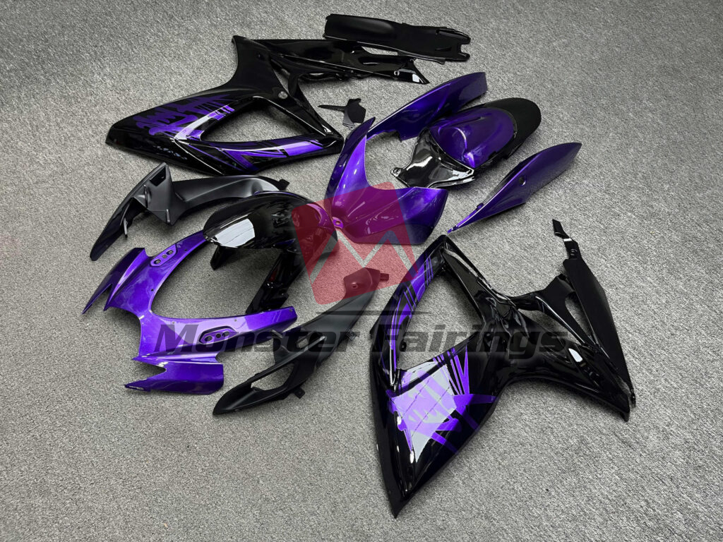 2006 - 2007 Suzuki GSXR 600 - 750 Gloss Black With Purple fairing set - ABS injection, custom painted by Monster Fairings
