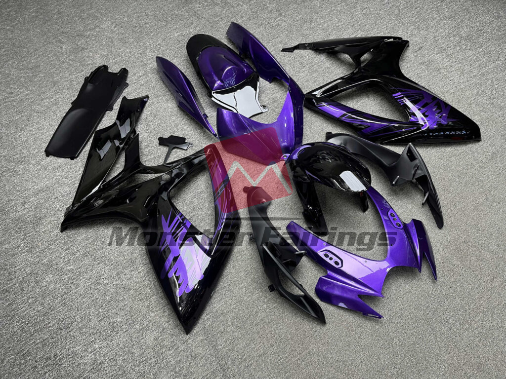Suzuki GSXR 600 - 750 custom ABS fairings 2006 - 2007 in Gloss Black With Purple - durable replacement kit, Monster Fairings