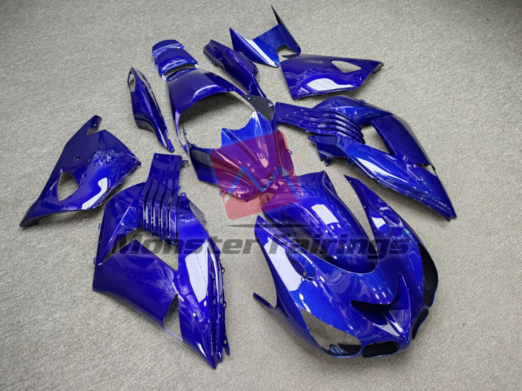 Kawasaki ZX14R custom ABS fairings 2006 - 2011 in Gloss Blue Carbon Fiber Style - durable replacement kit, Monster Fairings