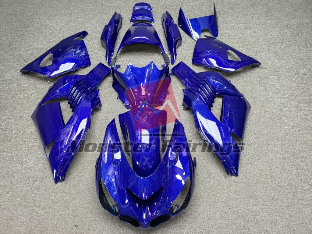 Kawasaki ZX14R 2006 - 2011 Gloss Blue Carbon Fiber Style ABS fairings - custom motorcycle bodywork kit by Monster Fairings