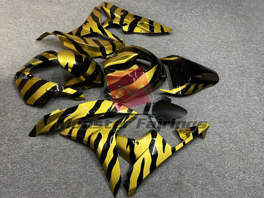 2007 - 2008 Honda CBR600RR Gloss Black & Gold Zebra fairing set - ABS injection, custom painted by Monster Fairings