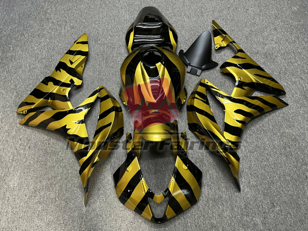 Honda CBR600RR 2007 - 2008 Gloss Black & Gold Zebra ABS fairings - custom motorcycle bodywork kit by Monster Fairings