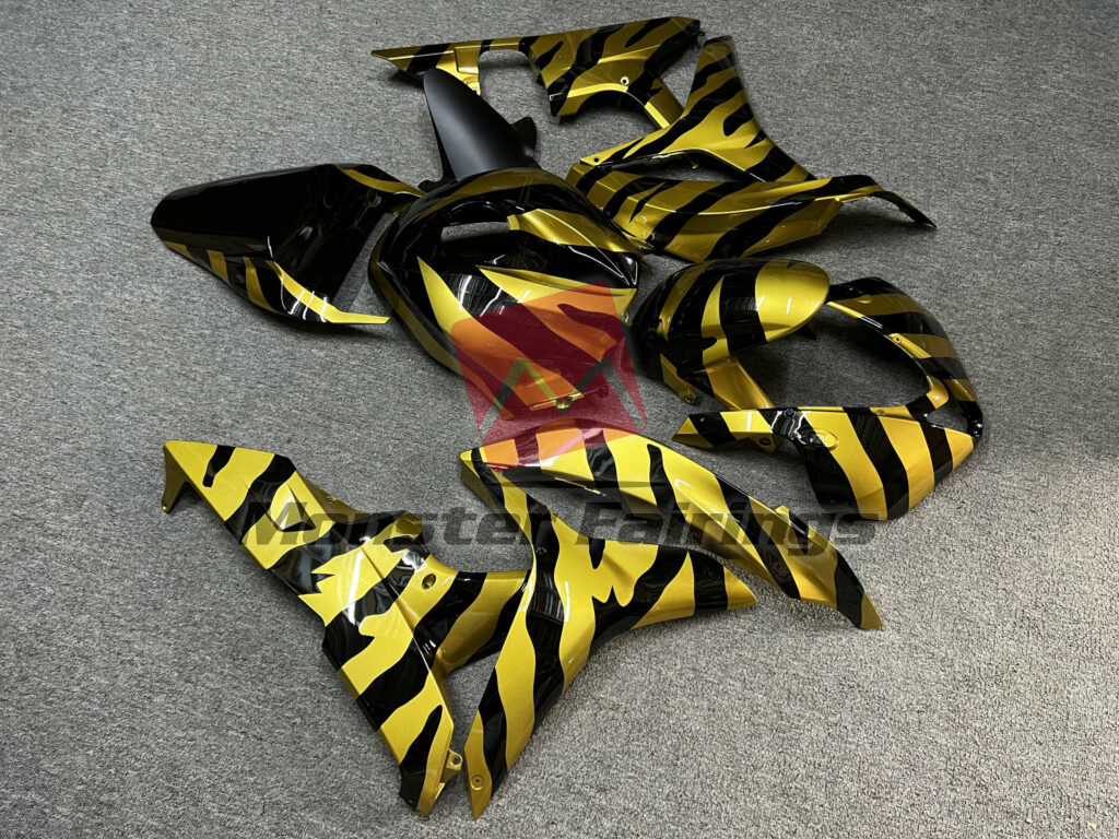 Honda CBR600RR custom ABS fairings 2007 - 2008 in Gloss Black & Gold Zebra - durable replacement kit, Monster Fairings