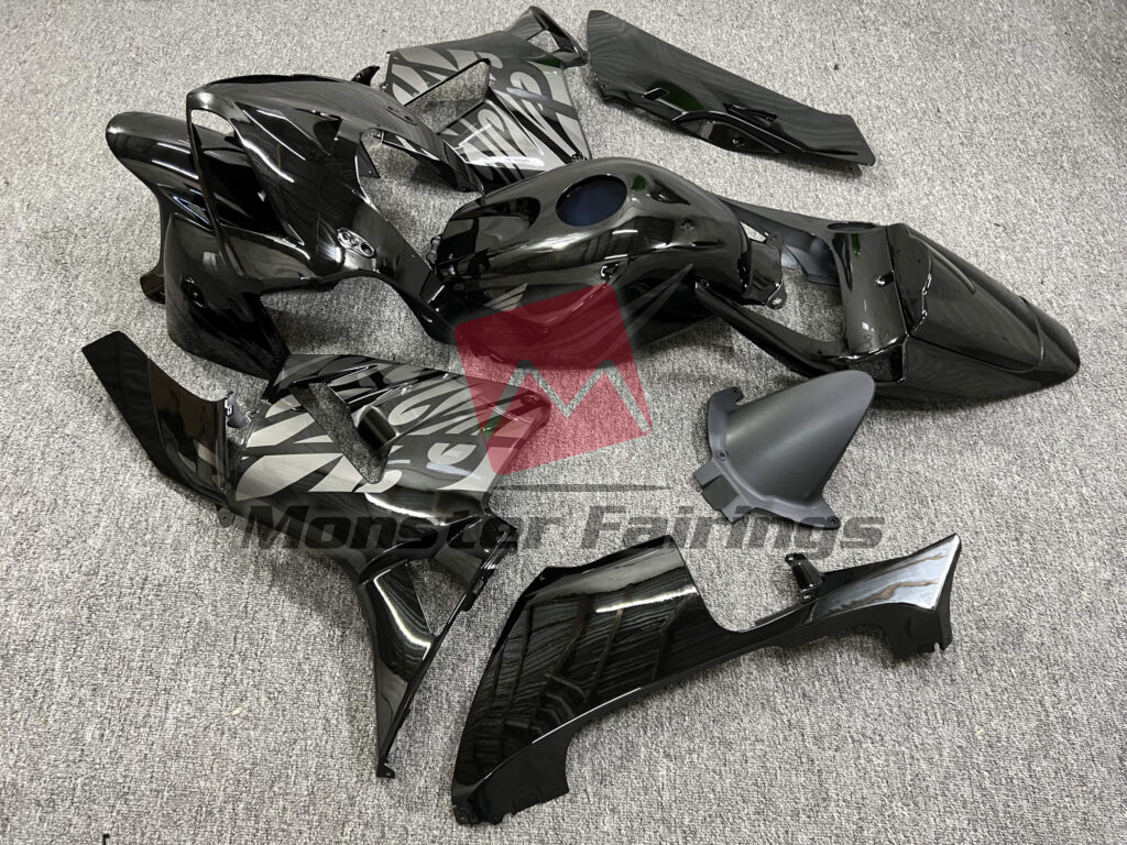 2005 - 2006 Honda CBR600RR Gloss Black With Silver fairing set - ABS injection, custom painted by Monster Fairings