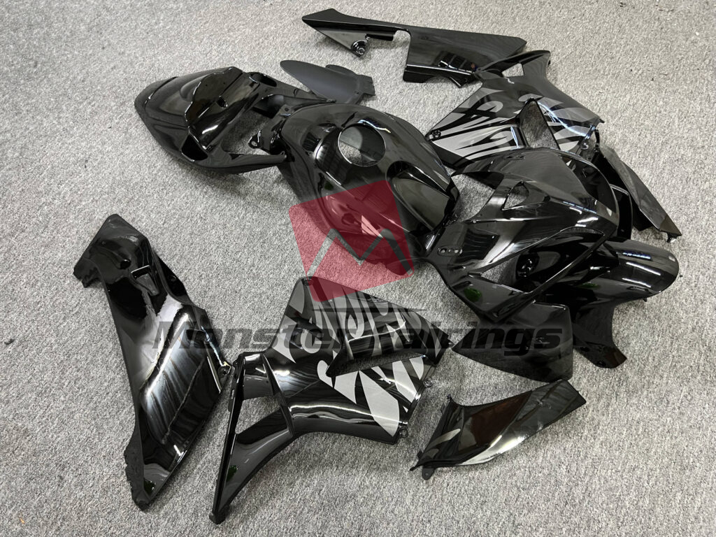 Honda CBR600RR custom ABS fairings 2005 - 2006 in Gloss Black With Silver - durable replacement kit, Monster Fairings