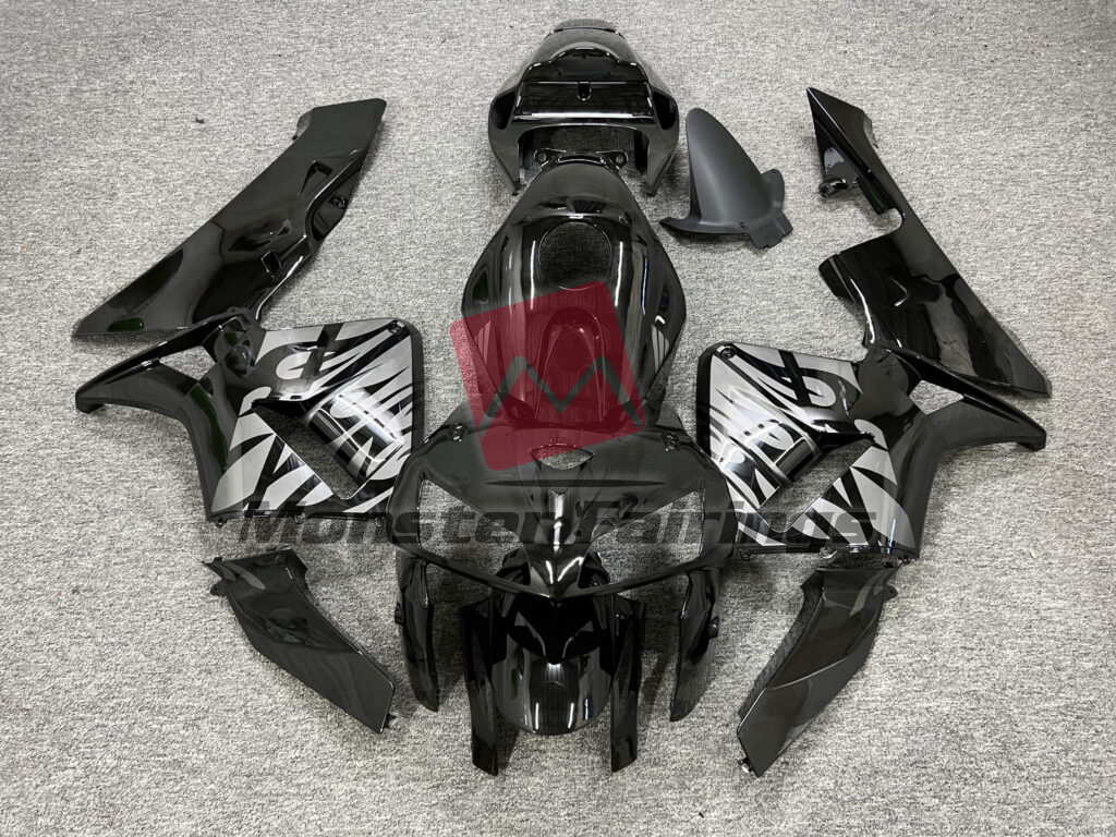 Honda CBR600RR 2005 - 2006 Gloss Black With Silver ABS fairings - custom motorcycle bodywork kit by Monster Fairings