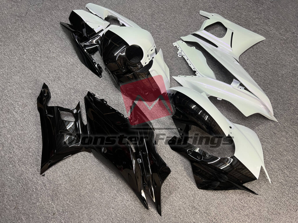 Gloss Black & Pearl White With Purple Flakes Split ABS fairings for Yamaha R3 2019 - 2021 - premium OEM fit kit by Monster Fairings