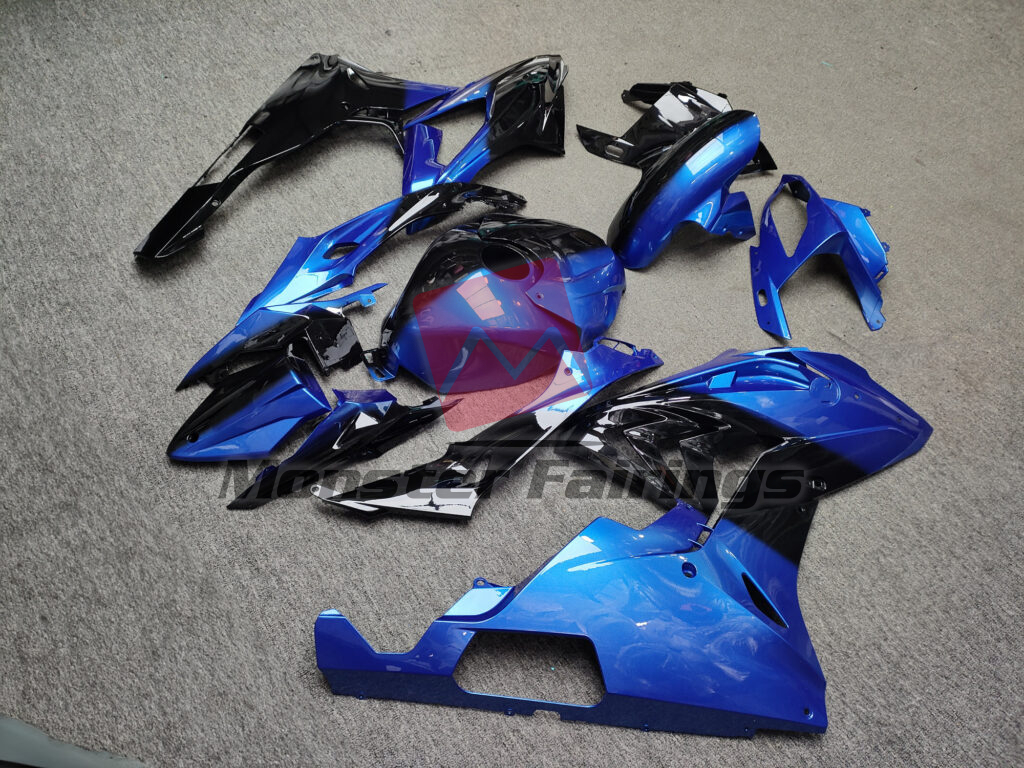2015 - 2016 BMW S1000RR Gloss Black & Blue Split fairing set - ABS injection, custom painted by Monster Fairings