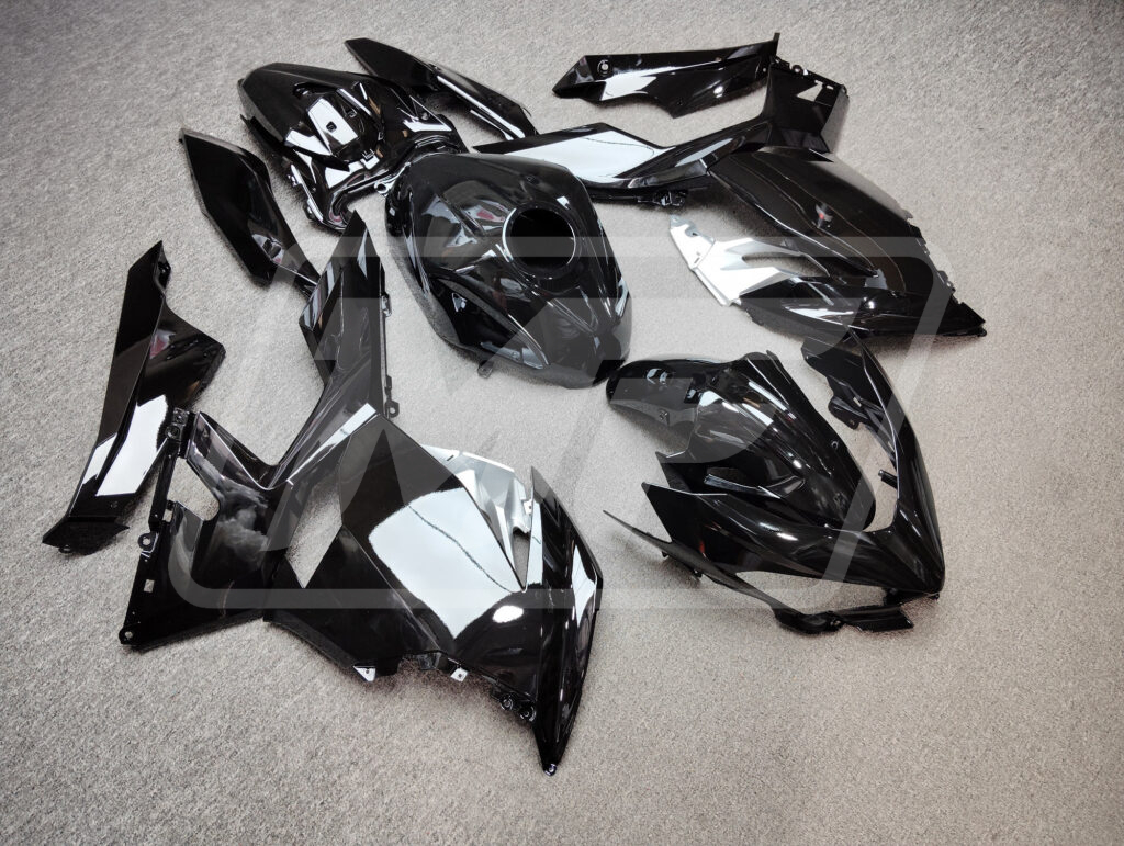 Kawasaki Ninja 400 custom ABS fairings 2018 - 2024 in Gloss Metallic Black - durable replacement kit, Monster Fairings
