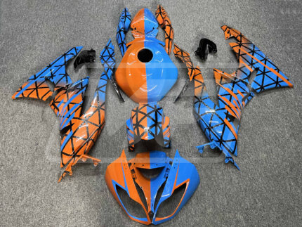 Kawasaki ZX6R 2009-2012 Gloss Blue & Orange With Forged Carbon Fiber Style Pattern Split ABS Fairings | Monster Fairings