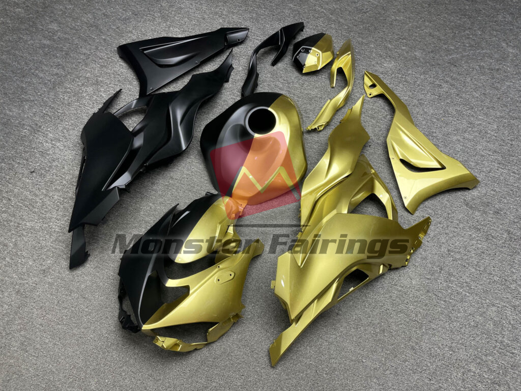 2024 - 2025 Kawasaki ZX6R Matte Black & Gloss Gold Split fairing set - ABS injection, custom painted by Monster Fairings