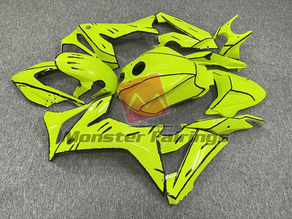 2021 - 2023 Honda CBR650R Gloss High Vis Yellow With Black fairing set - ABS injection, custom painted by Monster Fairings