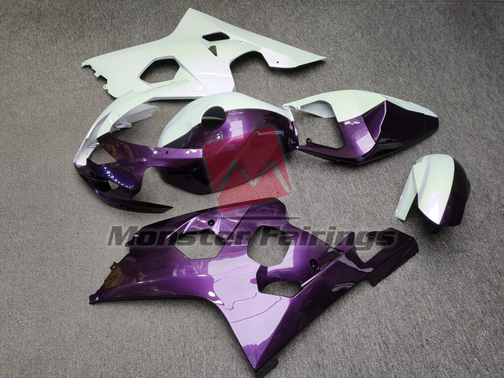 2004 - 2005 Suzuki GSXR 600 - 750 Gloss Purple & White Split fairing set - ABS injection, custom painted by Monster Fairings