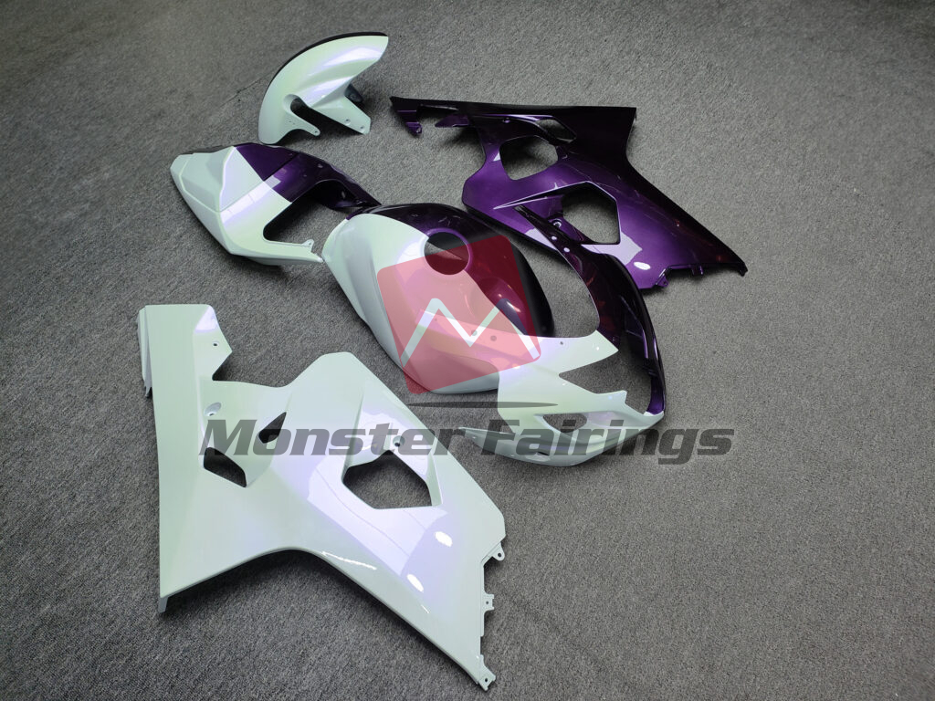Suzuki GSXR 600 - 750 custom ABS fairings 2004 - 2005 in Gloss Purple & White Split - durable replacement kit, Monster Fairings