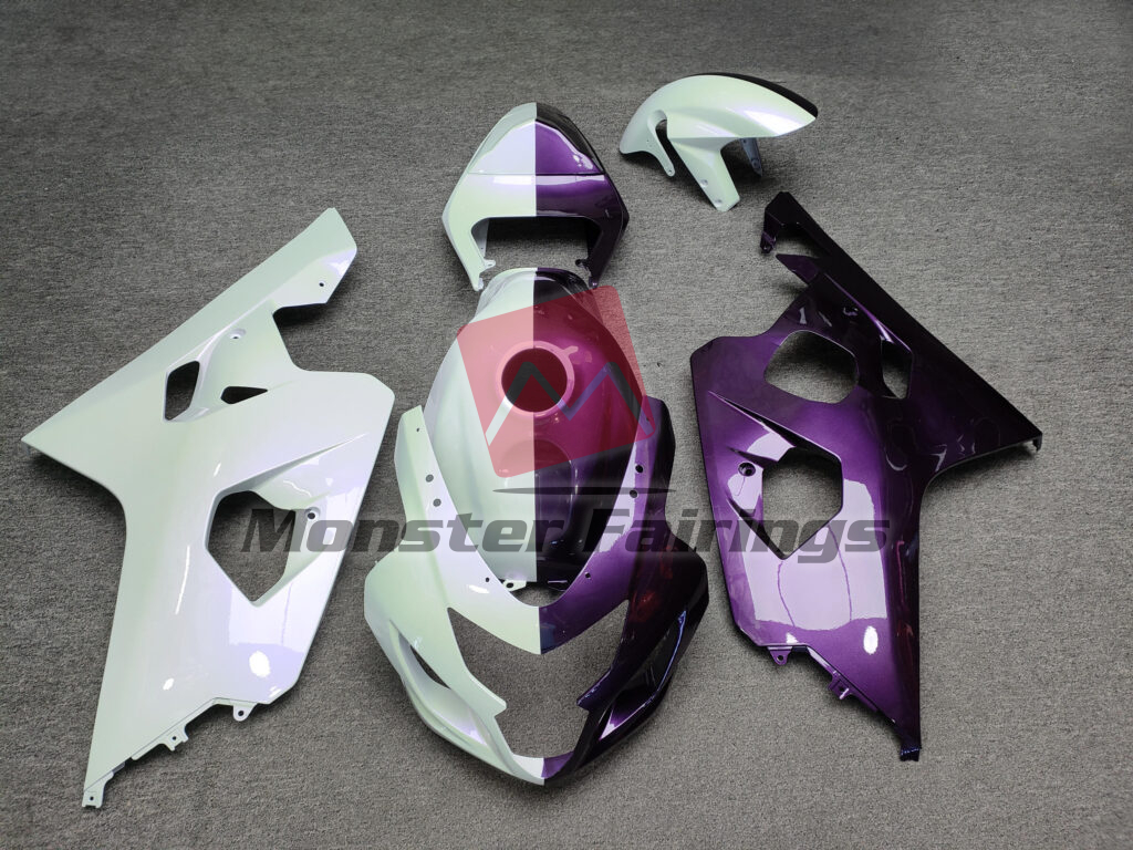 Suzuki GSXR 600 - 750 2004 - 2005 Gloss Purple & White Split ABS fairings - custom motorcycle bodywork kit by Monster Fairings