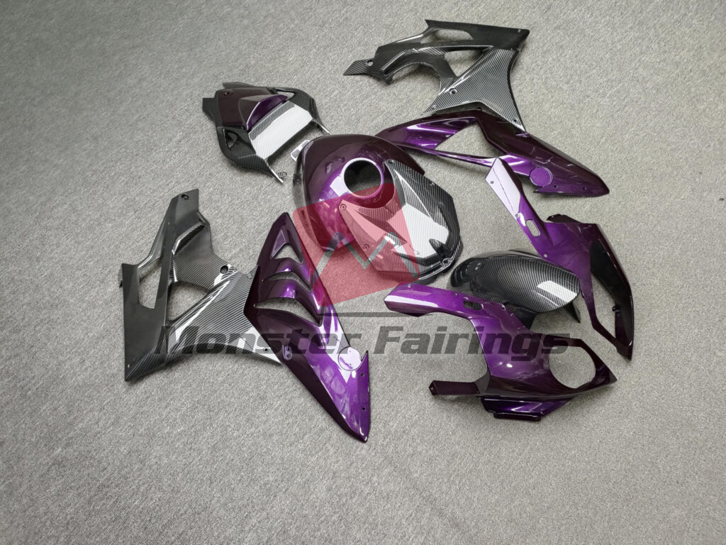 BMW S1000RR custom ABS fairings 2009 - 2014 in Gloss Purple With Carbon Fiber Style - durable replacement kit, Monster Fairings