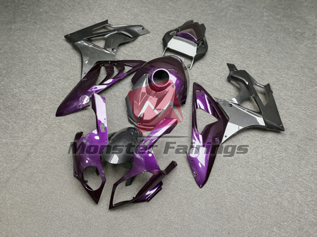 2009 - 2014 BMW S1000RR Gloss Purple With Carbon Fiber Style fairing set - ABS injection, custom painted by Monster Fairings
