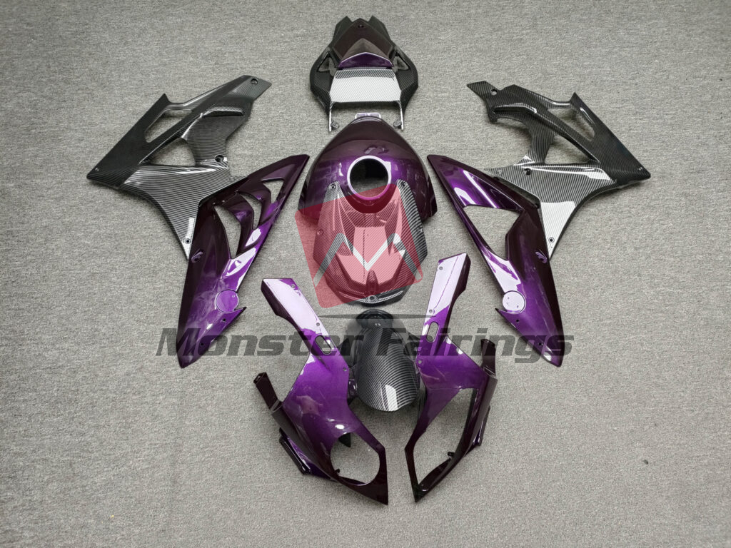 BMW S1000RR 2009 - 2014 Gloss Purple With Carbon Fiber Style ABS fairings - custom motorcycle bodywork kit by Monster Fairings