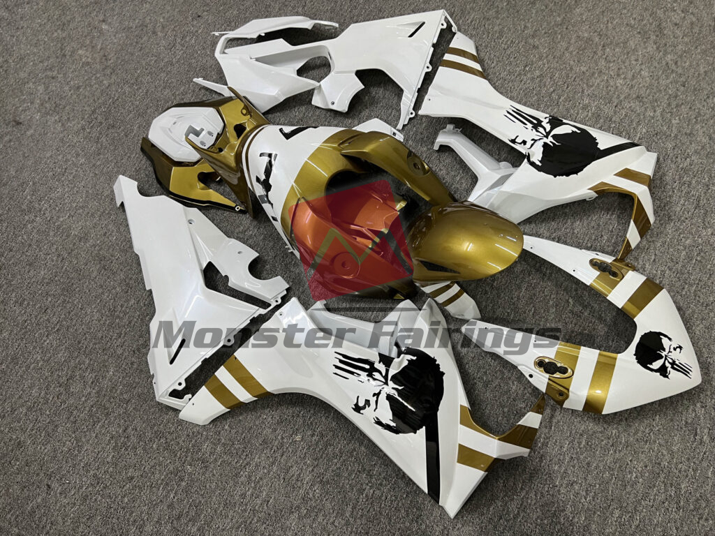 Gloss Pearl White & Gold With Black Skull ABS fairings for Honda CBR1000RR 2017 - 2025 - premium OEM fit kit by Monster Fairings