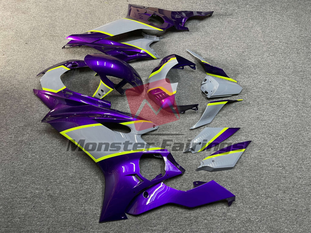 2017 - 2022 Yamaha R6 Gloss Purple & Nardo Gray With High Vis Yellow fairing set - ABS injection, custom painted by Monster Fairings