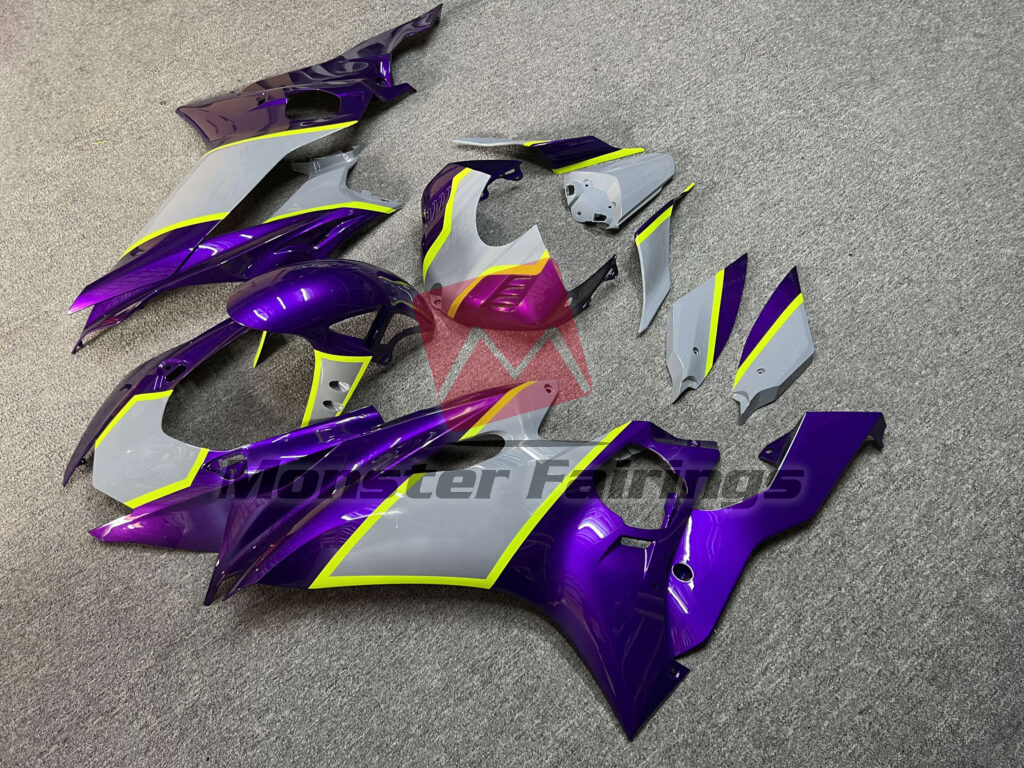 Yamaha R6 custom ABS fairings 2017 - 2022 in Gloss Purple & Nardo Gray With High Vis Yellow - durable replacement kit, Monster Fairings