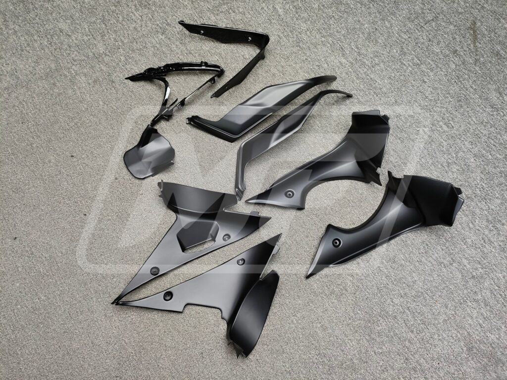 Triumph Daytona 675 2013 - 2017 ABS fairings, Gloss Pearl White With Blue Flakes & Matte Black - high - quality motorcycle kit by Monster Fairings