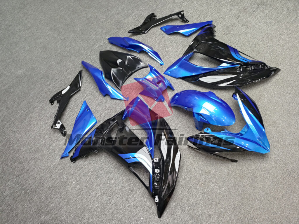Kawasaki Ninja 650R custom ABS fairings 2017 - 2019 in Gloss Black & Electric Blue - durable replacement kit, Monster Fairings