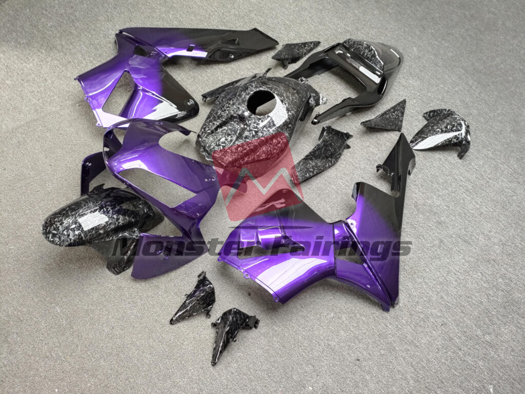 2003 - 2004 Honda CBR600RR Gloss Purple & Black With Forged Carbon Fiber Style fairing set - ABS injection, custom painted by Monster Fairings