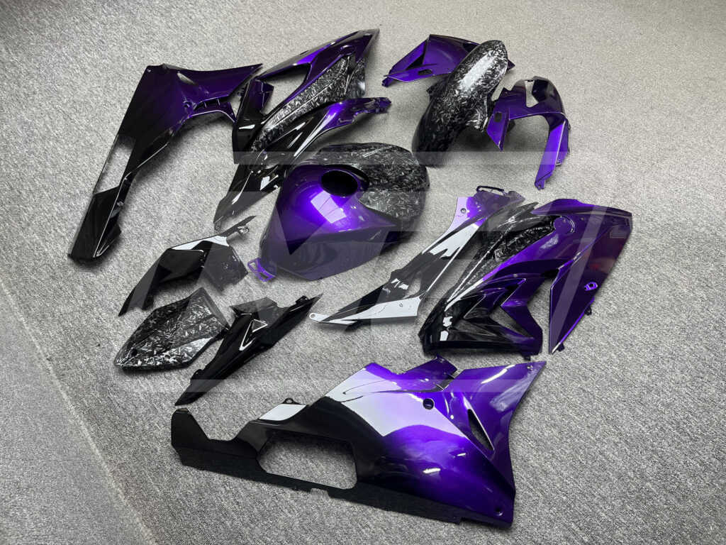 2015 - 2016 BMW S1000RR Gloss Purple & Black Forged Carbon Fiber fairing set - ABS injection, custom painted by Monster Fairings