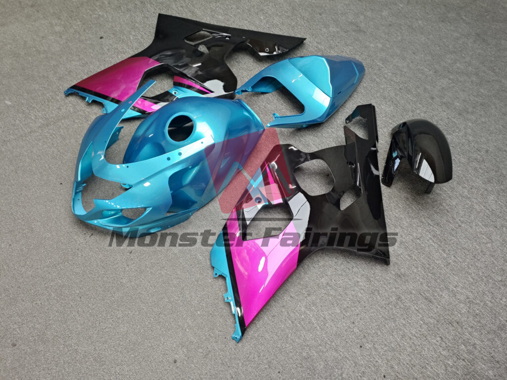 2004 - 2005 Suzuki GSXR 600 - 750 Gloss Light Blue With Black & Pink fairing set - ABS injection, custom painted by Monster Fairings