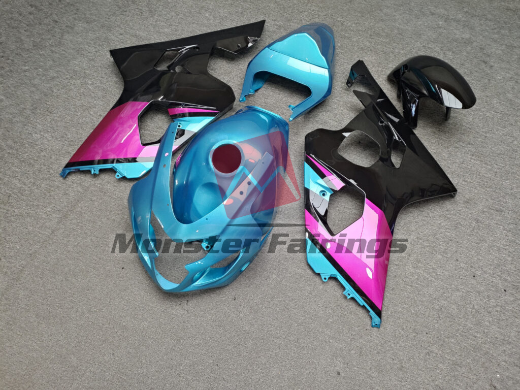 Gloss Light Blue With Black & Pink ABS fairings for Suzuki GSXR 600 - 750 2004 - 2005 - premium OEM fit kit by Monster Fairings