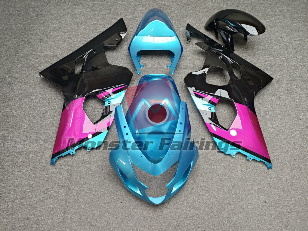 Suzuki GSXR 600 - 750 2004 - 2005 Gloss Light Blue With Black & Pink ABS fairings - custom motorcycle bodywork kit by Monster Fairings
