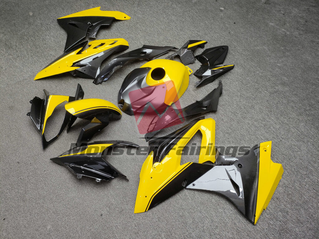 2017 - 2018 BMW S1000RR Gloss Yellow With Carbon Fiber Style fairing set - ABS injection, custom painted by Monster Fairings