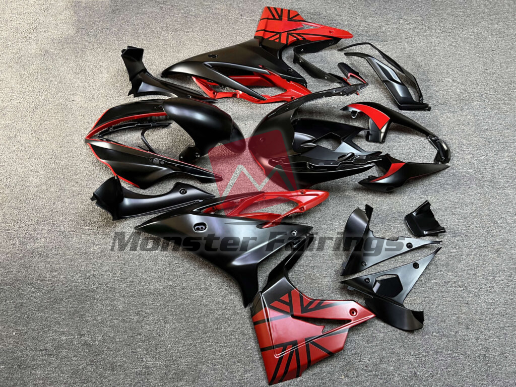 2013 - 2017 Triumph Daytona 675 Matte Black & Red fairing set - ABS injection, custom painted by Monster Fairings