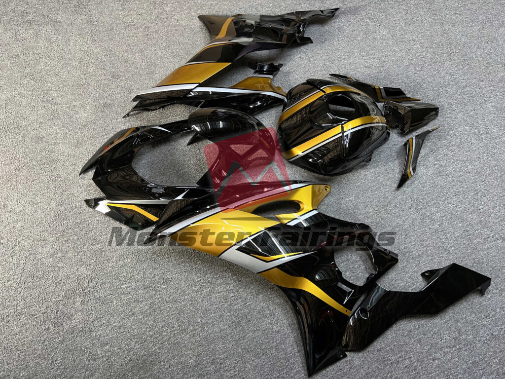Gloss Black With Gold & Silver ABS fairings for Yamaha R6 2017 - 2022 - premium OEM fit kit by Monster Fairings