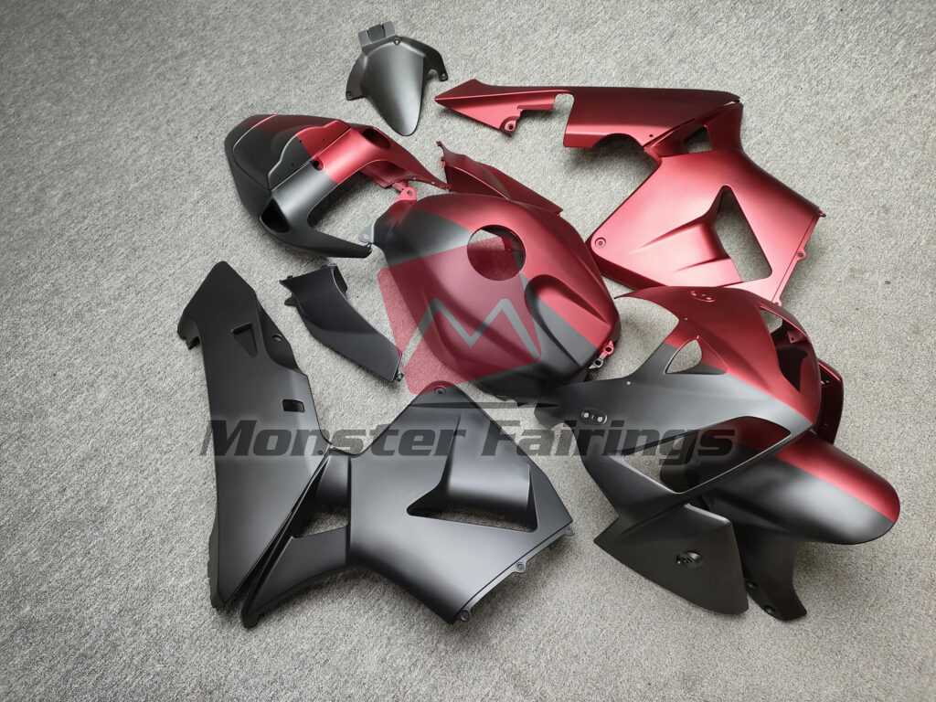 2005 - 2006 Honda CBR600RR Matte Black & Red Split fairing set - ABS injection, custom painted by Monster Fairings