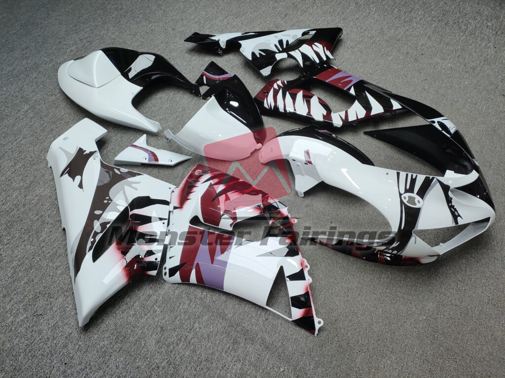 Kawasaki ZX6R custom ABS fairings 2005 - 2006 in Gloss White & Black Venom Split - durable replacement kit, Monster Fairings