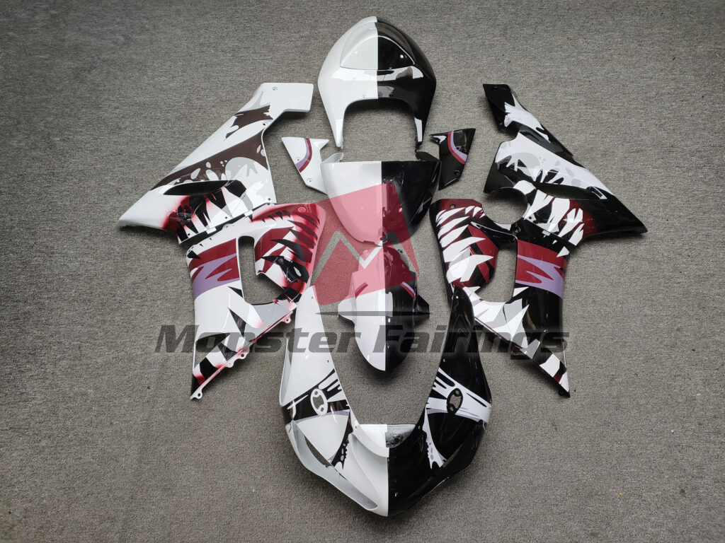 Kawasaki ZX6R 2005 - 2006 Gloss White & Black Venom Split ABS fairings - custom motorcycle bodywork kit by Monster Fairings