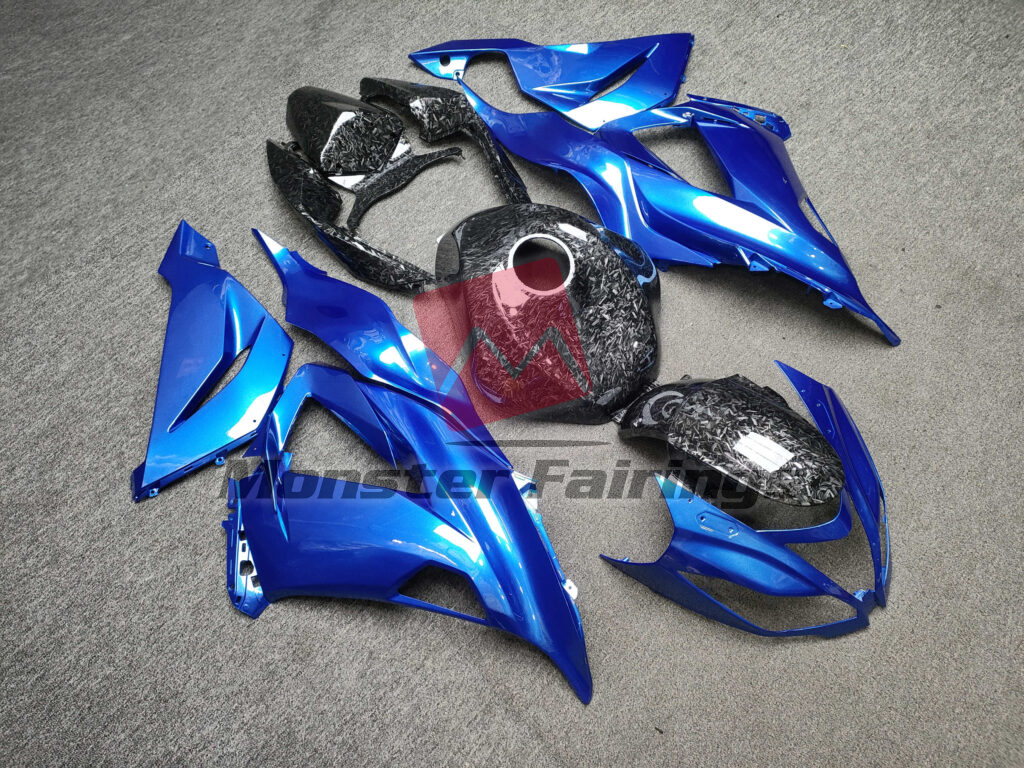 Kawasaki ZX6R custom ABS fairings 2013 - 2018 in Gloss Blue With Forged Carbon Fiber Style - durable replacement kit, Monster Fairings